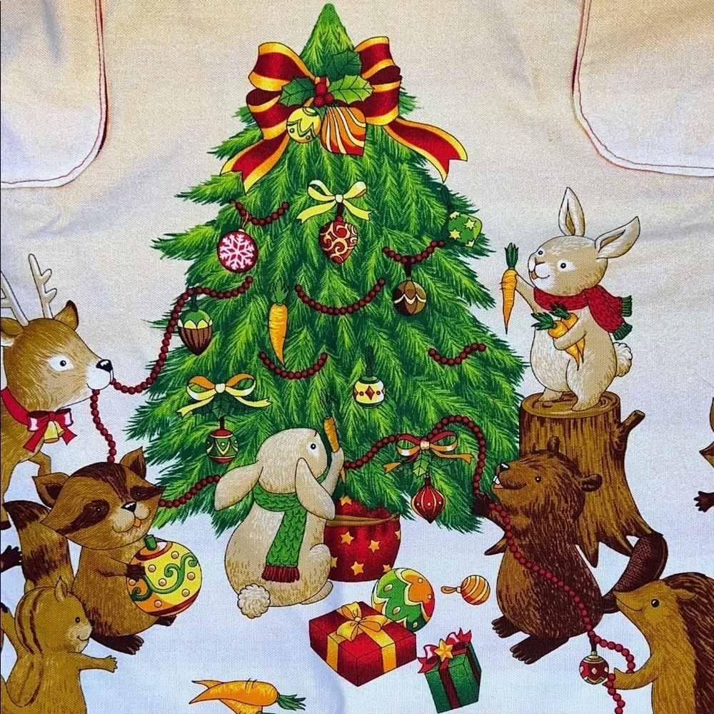 Vintage Woodland Animals Festive Christmas Apron with Red Trim